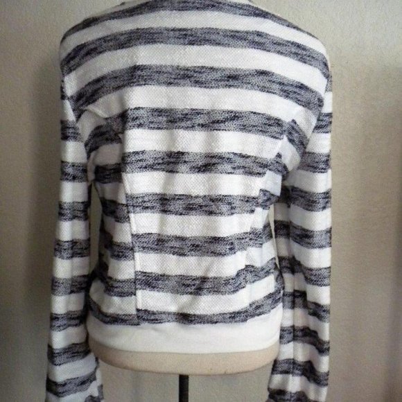SANCTUARY CLOTHING MS SIZE MEDIUM BLUE AND WHITE STRIPED ASYMMERTICAL ZIP JACKET - Picture 8 of 9
